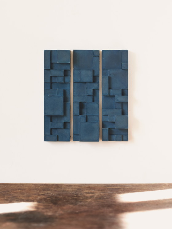 Image 1 of Set of deep blue brutalist wall objects