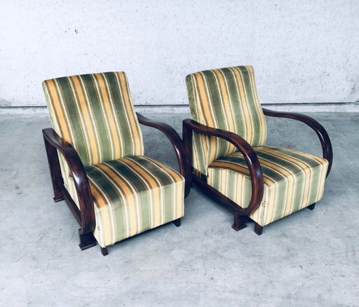 Poltrona reclinabile in legno curvato Art Déco, set di poltrone, anni '30