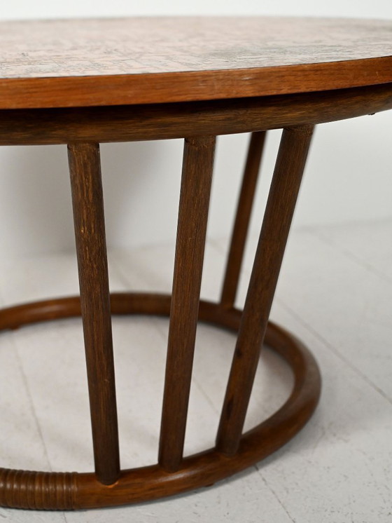 Image 1 of Scandinavian round bamboo and copper coffee table