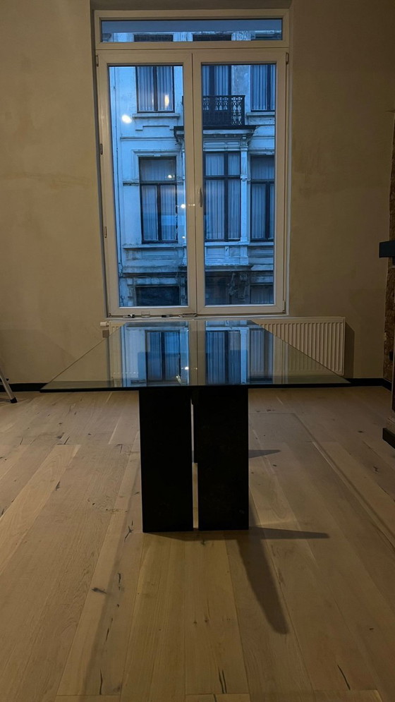 Image 1 of Vintage Modernist/Brutalist Dining Table Natural Stone and Glass Top