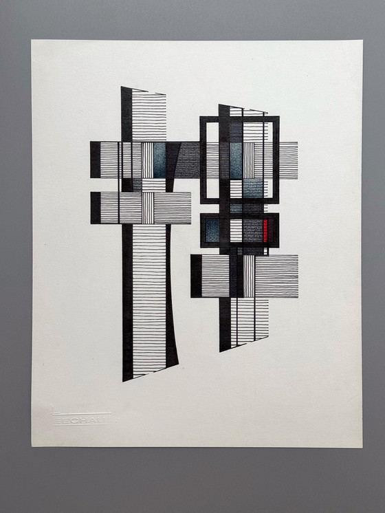 Image 1 of Eugène Eechaut (1928-2019) - Geometrical Composition, Ink, 1989