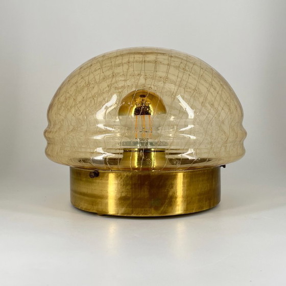 Image 1 of Vintage wand- en plafondlamp in Space Age-stijl met amberkleurig glas, circa jaren 70.