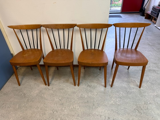 Set di 4 sedie da pranzo vintage Mid-Century con schienale a fuso – ca. 1962 – Legno (photo 3 of 15)