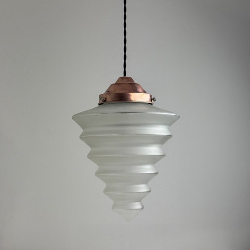 ALTE ART-DECO 1930 PENDELLEUCHTE AUS MATTGLAS