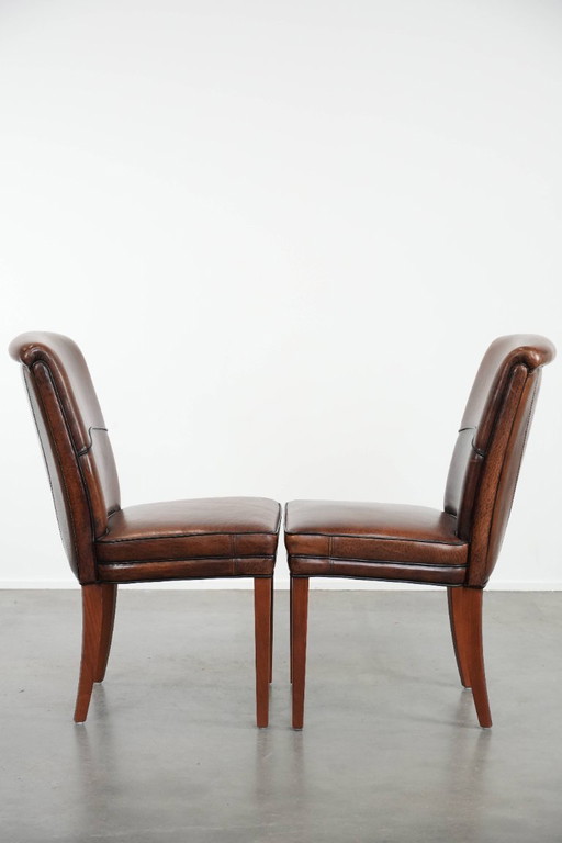 2 sedie da pranzo in pelle di pecora con carattere e bellissimi colori caldi