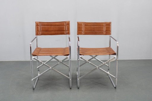 1970s Pair of Italian Folding Chairs with Leatherette Upholstery