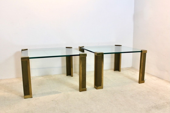 Ensemble de deux grandes tables d'appoint Peter Ghyczy en laiton et verre (photo 7 sur 8)