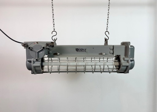 Grijze industriële hanglamp met buisconstructie van Elektrosvit, jaren 70.