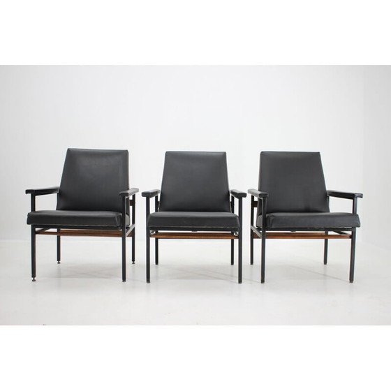 Image 1 of Vintage adjustable black leatherette living room set, Czechoslovakia 1970s