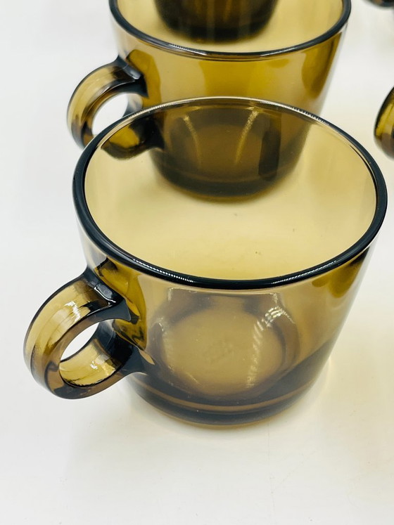 Image 1 of Set van 6 vintage amberkleurige glazen bekers van Seca Service Station