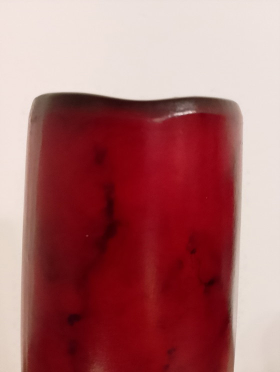 Image 1 of Large porcelain vase, fat lava, West Germany, oxblood red or gold, wavy neck, crystalline sound