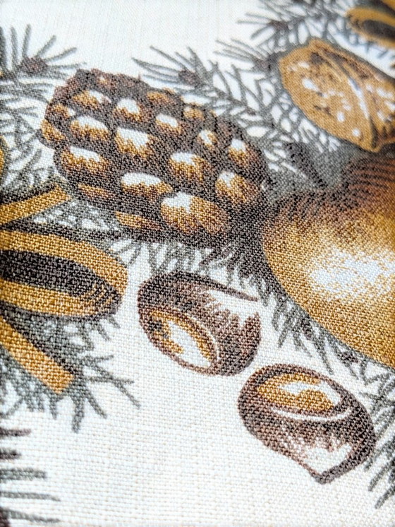 Image 1 of Small vintage Christmas tablecloth – 40×40 cm, cotton, apple-pear-fir tree motif