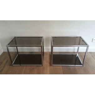Paar französische Vintage-Couchtische aus Rauchglas 1970