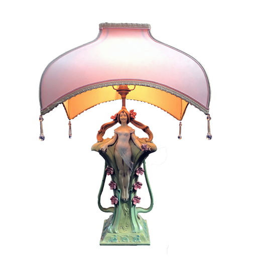 Large Vintage Table Lamp - Siren - Robert Pfeffer - Art Nouveau - 1920