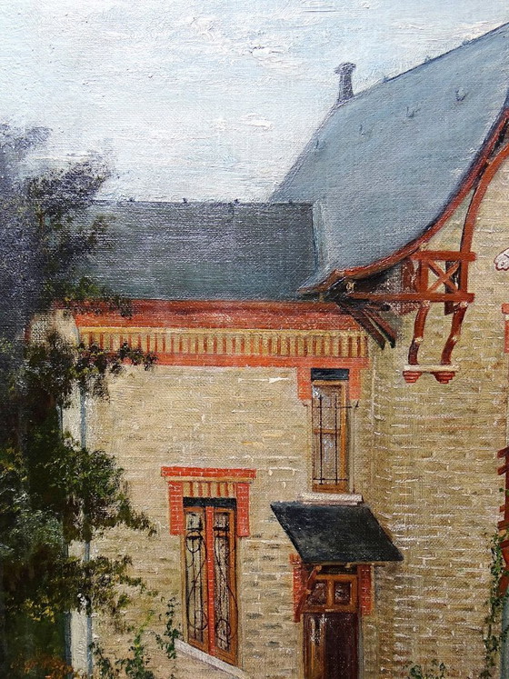 Image 1 of Gran cuadro "Villa Camille" de los años 40-60, óleo sobre lienzo, firmado por M. Lesoll.
