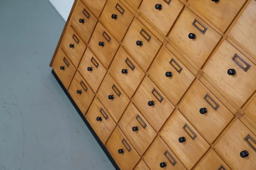 Dutch industrial beech apothecary cabinet / workshop cabinet, circa 1950s