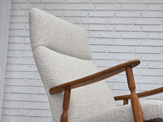 Anni '70, design scandinavo, sedia a dondolo con schienale alto, rivestita. – Sedie a dondolo, Tessile, Legno (photo 6 of 24)