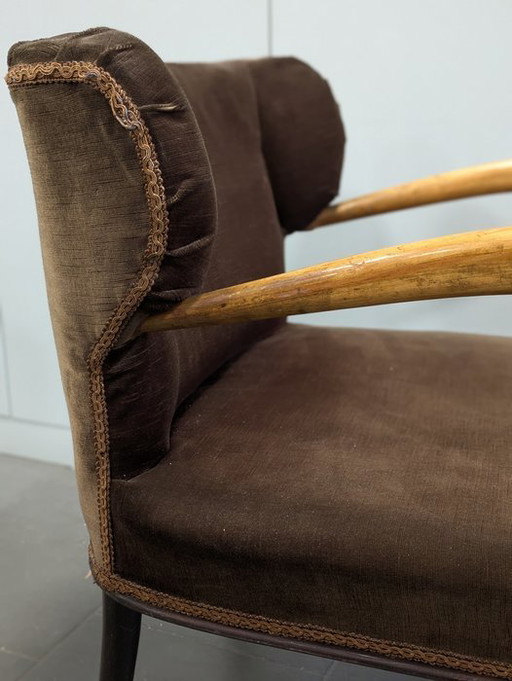 Paire de fauteuils, années 1940, bois, tissu
