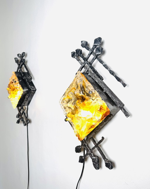 BRUTALIST WALL LAMPS ATTRIBUTED TO TOM AHLSTRÖM AND HANS EHRLICH FOR A + E LEUCHTE, SWEDEN CIRCA 1960s