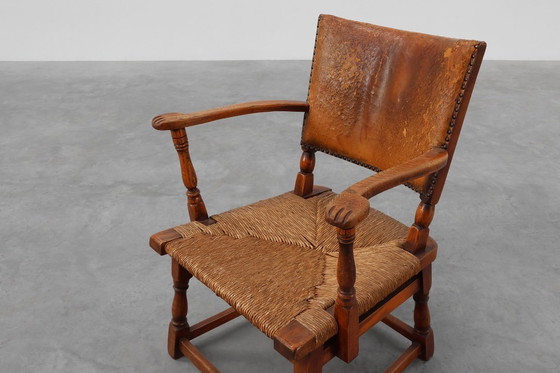 Image 1 of Poltrona in pelle e rovere di Theo Ruth per Artifort, Paesi Bassi, 1940