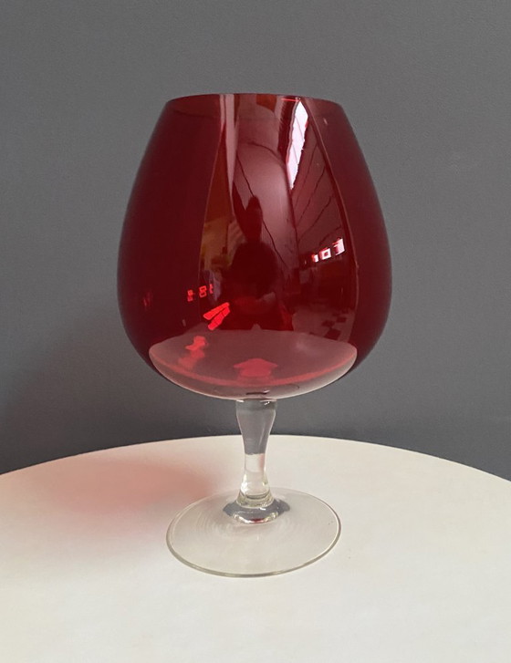 Image 1 of Empoli red large glass shape vase 1960s