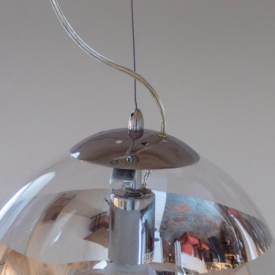 Image 1 of 1x Italian Modern Space Age Pendant Light, Glass & Silver Metal, 1980s