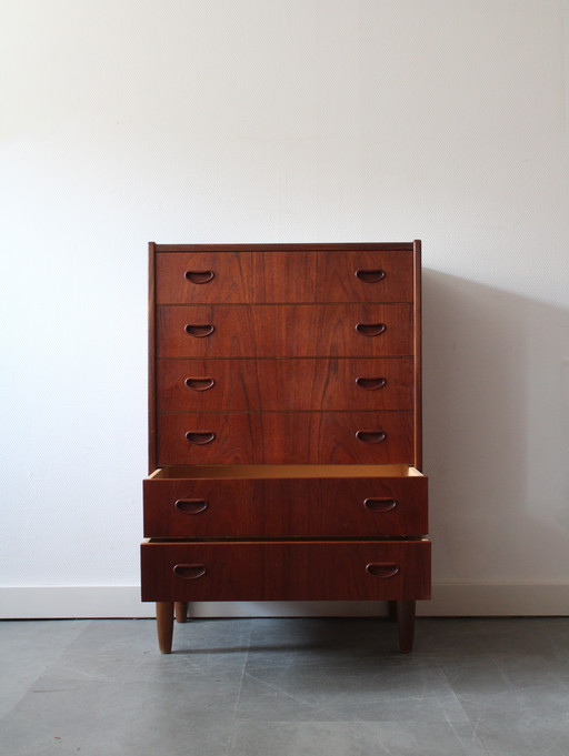 Vintage Deense ladekast in teak, smal!