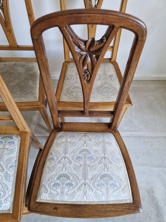 4 Jugendstil Stühle mit floralem Bezug – Esszimmerstühle, Holz (photo 8 of 9)