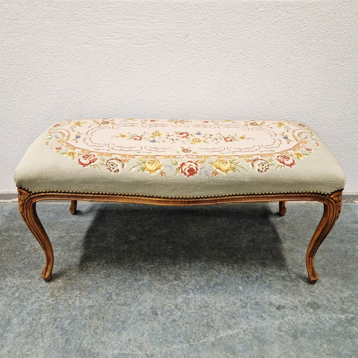 Louis XV boudoir bench Antique needlepoint