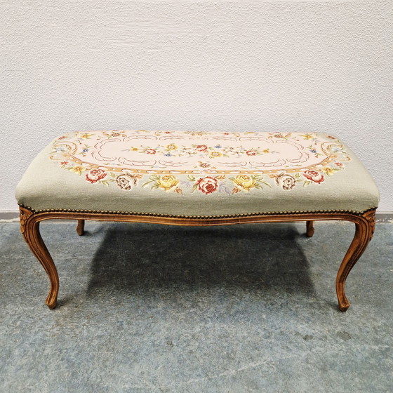 Image 1 of Louis XV boudoir bench Antique needlepoint