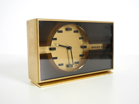 Beautiful, Small, And Rare Original Mechanical Swiza 8 Table Clock In Brass With An 8-Day Movement (photo 7 of 15)