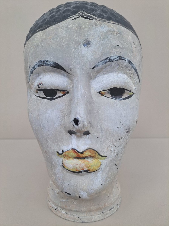 Image 1 of Tête en verre peinte à la main vintage, art populaire