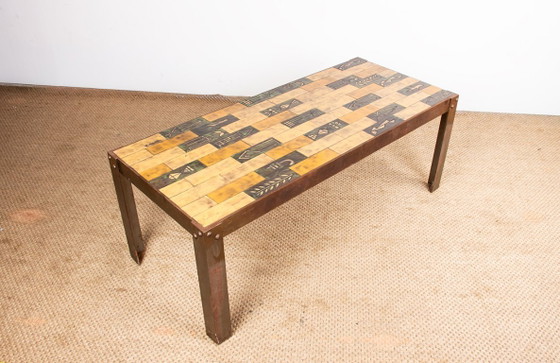 Image 1 of Coffee table in glazed ceramic and steel base by Jean Garbero Vallauris 1950.