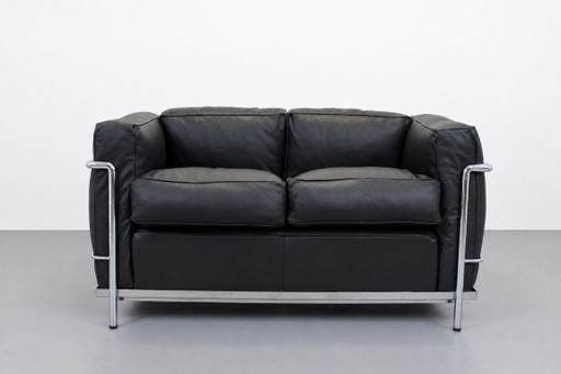 Lc2 Sofa Schwarzes Leder, Le Corbusier, Cassina, Charlotte Perriand Sitze