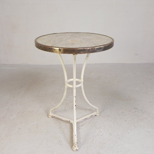 Table de bistrot avec plateau en marbre et bordure en laiton, début du XXe siècle – eettafels, Marble, Brass (photo 2 of 20)
