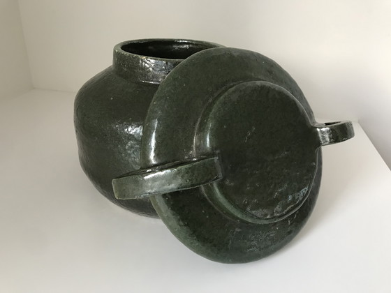 Image 1 of Pot en céramique fait main – émaillé vert foncé