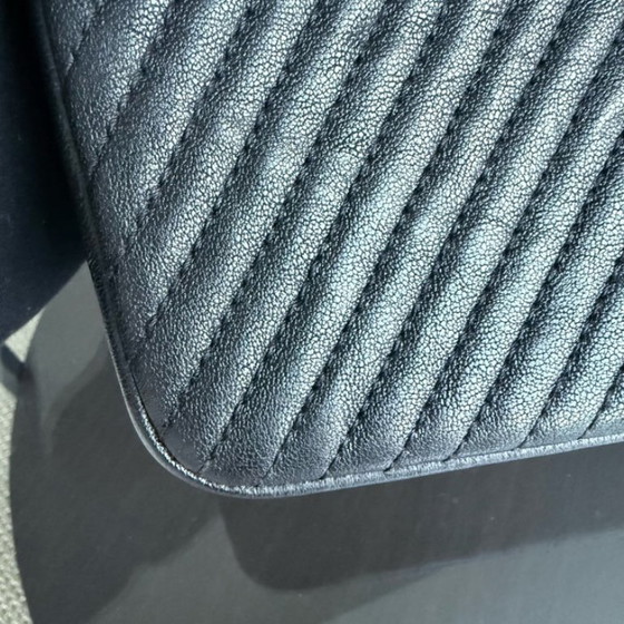 Image 1 of Chanel Seasonal Flap Medium - 25CM Surpique CC Herringbone Medallion Flap Chevron Goatskin Black Gold Hardware