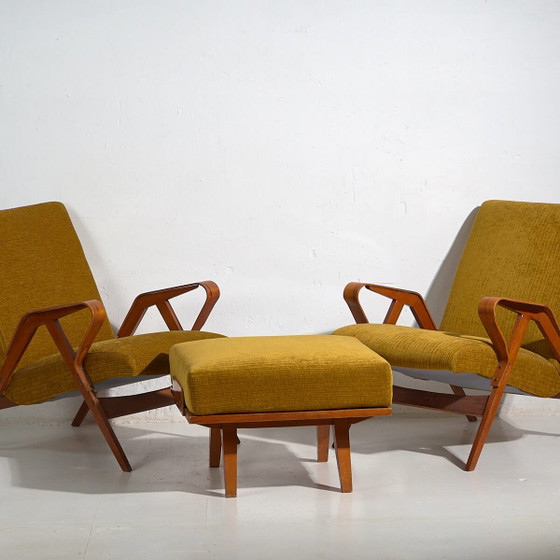 Set of two armchairs and Ottoman - Mid-century Modern (c.1950) – Canvas, Mid Century Modern (photo 4 of 40)
