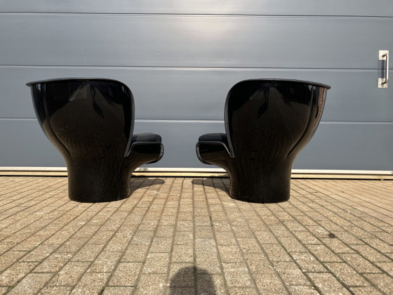 Image 1 of 2x Joe Colombo Elda Stuhl, schwarzes Leder, schwarzes Fiberglas