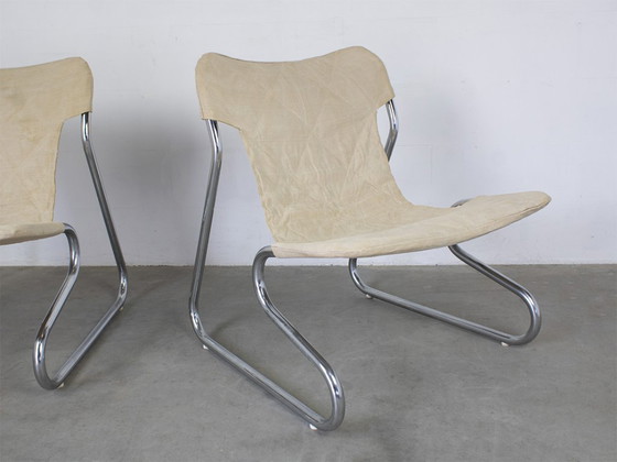 Image 1 of Fauteuils vintage années 70 à structure tubulaire en acier, lot de 2