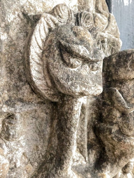 Image 1 of Large Himalayan limestone Buddha stele with naga and temple relief