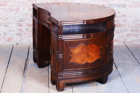 Restored Cubistic Writing Desk, Oak, Walnut, Revived Polish, Czech, 1910s – Metal, Wood (photo 7 of 21)