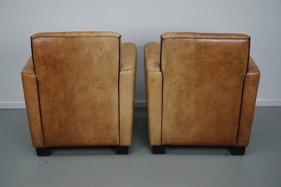 Image 1 of Vintage Nederlandse clubfauteuils van cognackleurig leer, set van 2