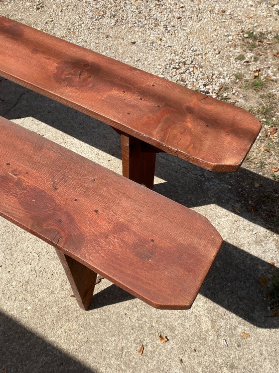 Par de bancos rústicos de madera maciza de 250 cm para mesa de campo de estilo años 50. – Wood (photo 11 of 18)