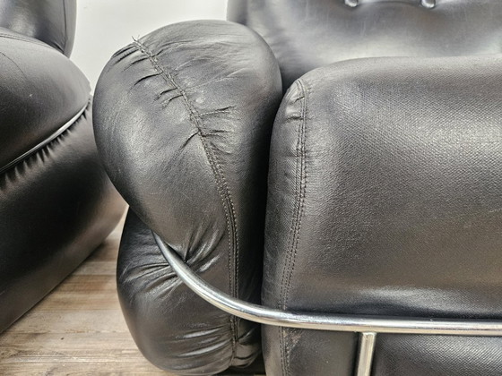 Image 1 of Okay Chairs in Black Leather and Tubular Steel by Adriano Piazzesi