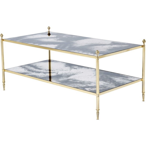 Tavolino da caffè vintage in ottone, cromo e specchio di Jansen, 1970