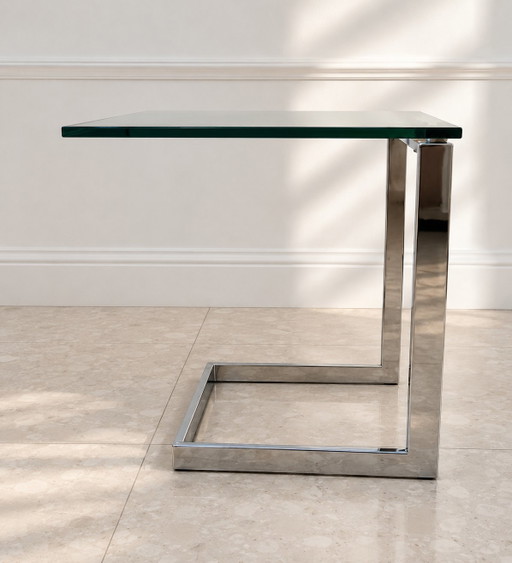 GEBRA Ronald Schmitt „Level 45“ – Space Age / Postmodern Design-Beistelltisch – bijzettafels, Chrome, Glass
