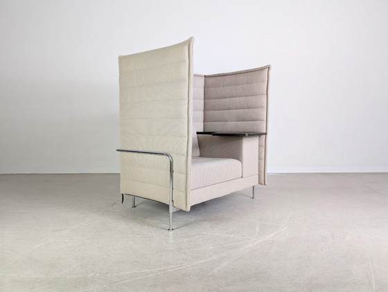 Image 1 of 3x Originele Vitra Alcove fauteuil met hoge rugleuning, grijsbeige, kantoorbank