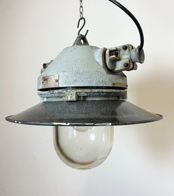 Image 1 of Grey Cast Aluminium Explosion Proof Lamp with Enameled Shade, 1970s