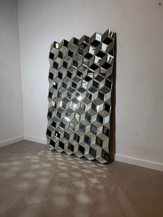 Large Geometric Faceted Mirror – Sculptural Cube Prism Mirror – 150 × 92 cm (photo 6 of 6)